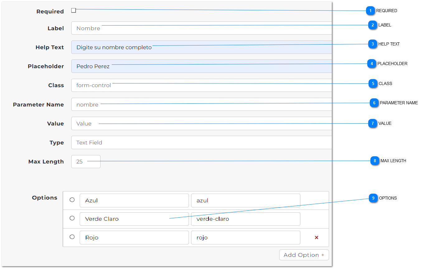 2.1.2. Opciones comunes de los Elementos del Constructor de formulario